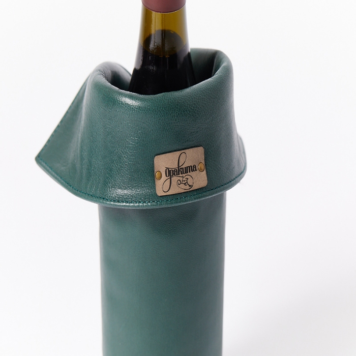 Leather Wine Bottle Cover-Green-Back-Close-Up