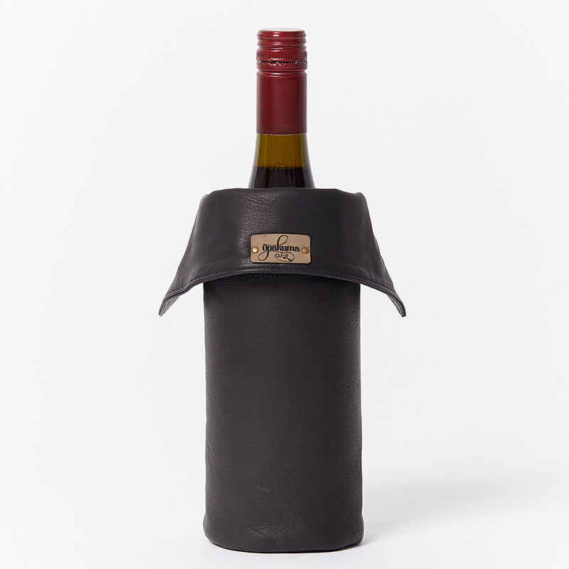 Leather Wine Bottle Cover-Black-Back