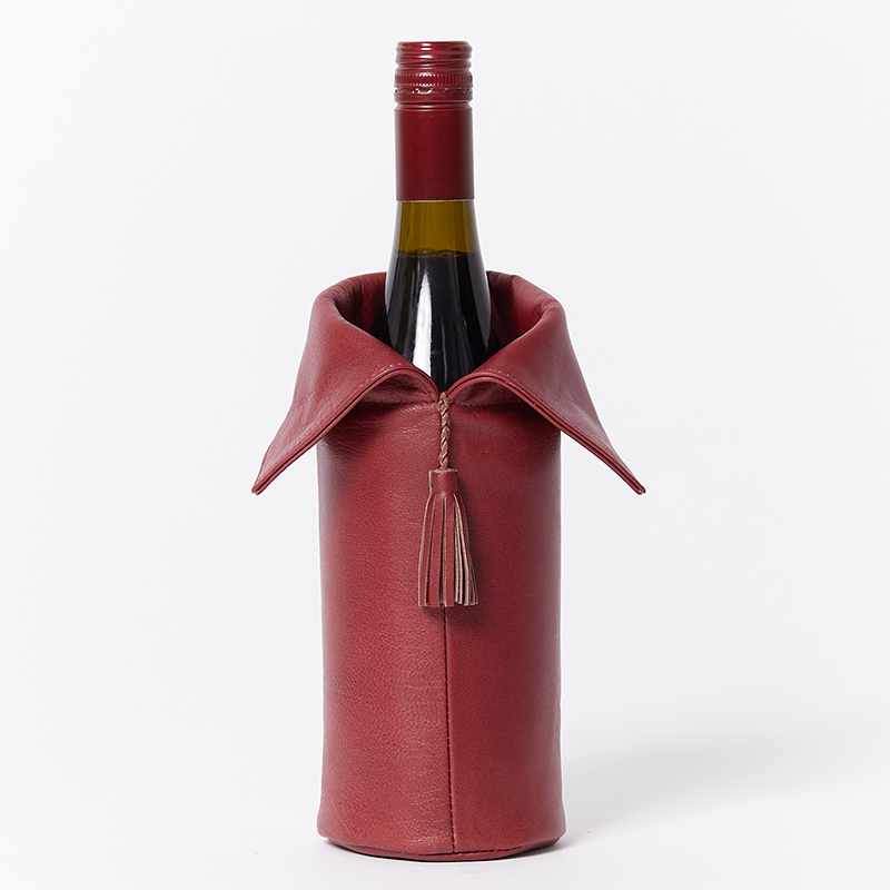 Wine Bottle Leather Cover (Insulated)-Burgundy - Opakuma