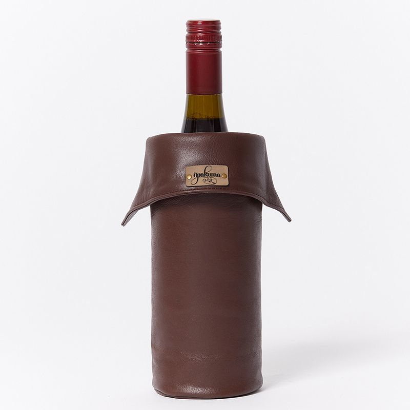 Leather Wine Bottle Cover-Chocolate-Back