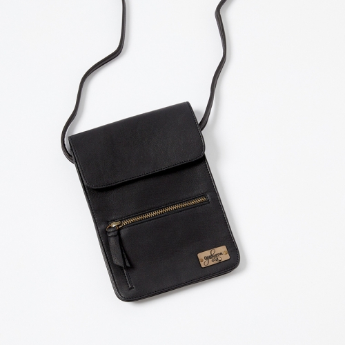 Leather Smartphone Crossbody Bag-Black