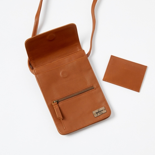 Leather-Smartphone-Crossbody-Bag-Camel-Open