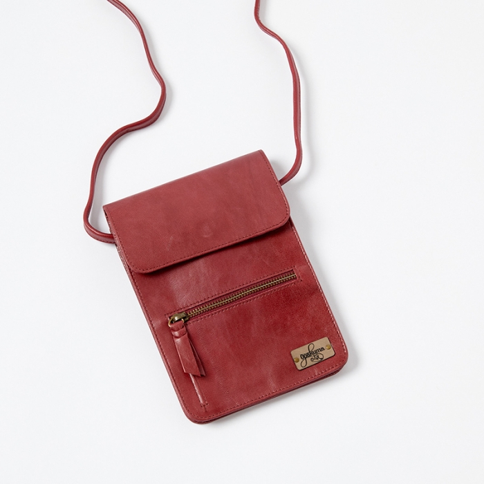 Leather Smartphone Crossbody Bag-Burgundy