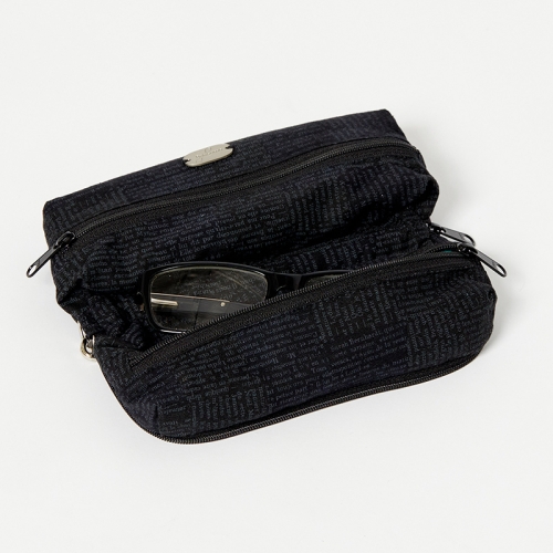 Multi-Purpose Pouch-Newsprint Black with glasses
