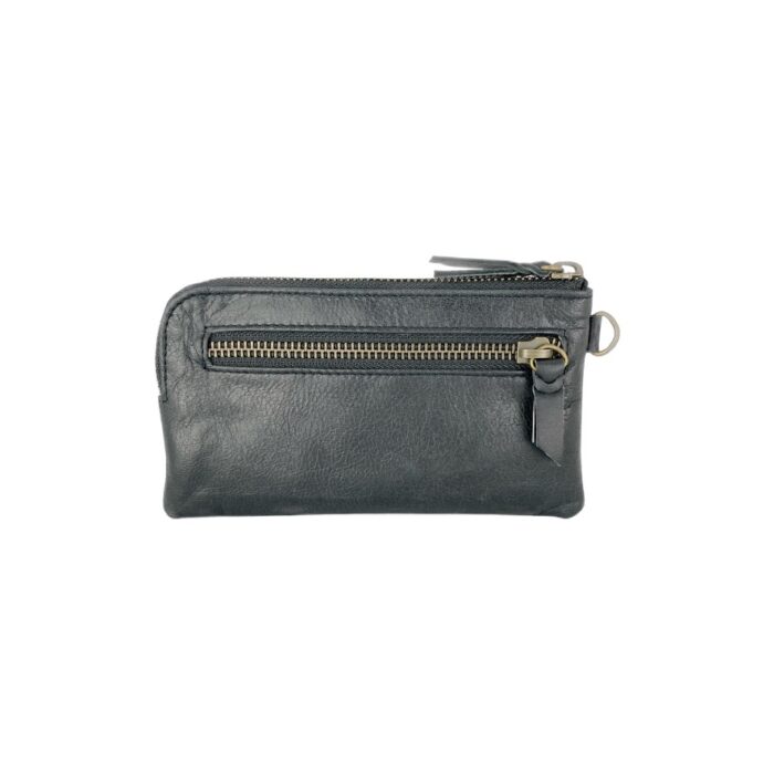 Compact leather wallet/purse-black-back